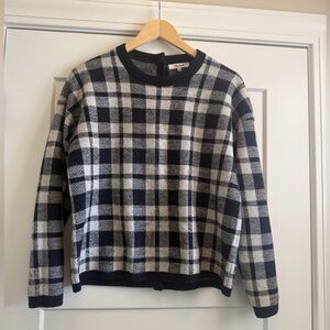 Madewell Navy and White Plaid Button-back Sweater